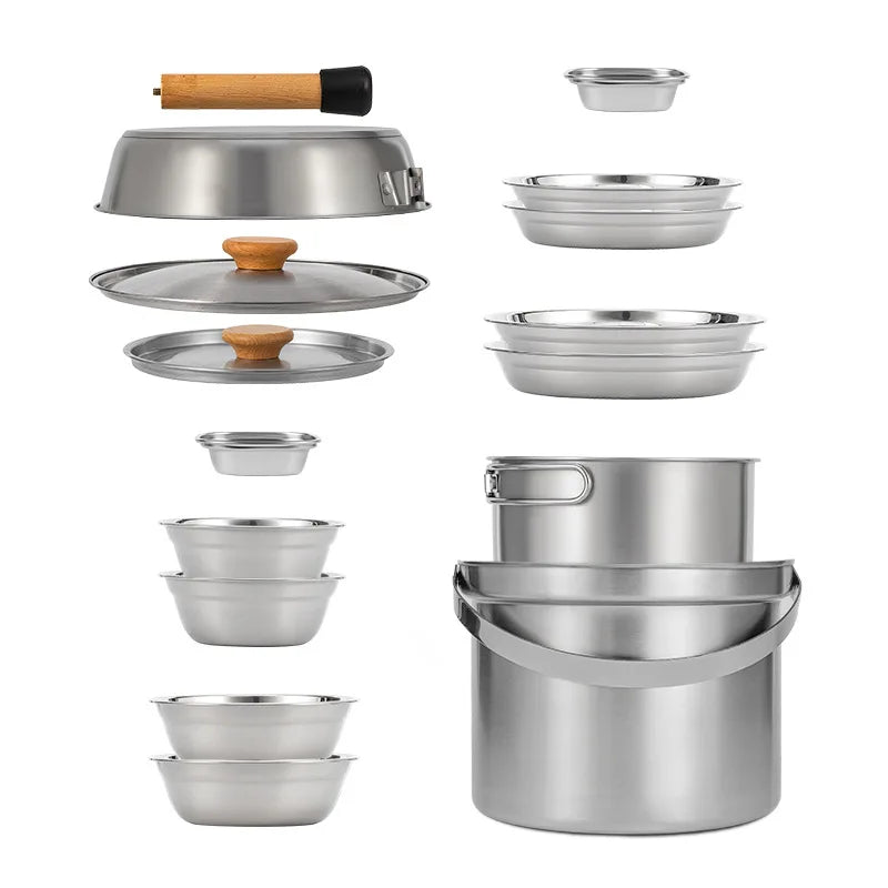 NOBANA&CLS Newset Outdoor Camping Stainless Steel 14P 22PCS Triple Stencorpel Set Camping Dinware Bowl Pot Set Household Pot