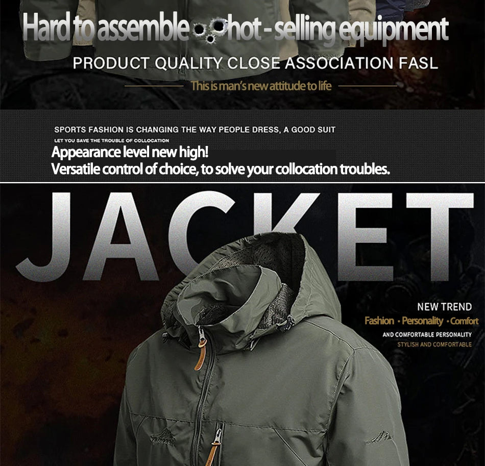 Beach Camp Winter Jacket Fashion Coat Hoodies Camping Hiking Jacket Men's Casual Waterproof Jacket Windbreaker Men Outerwear Men's Clothes