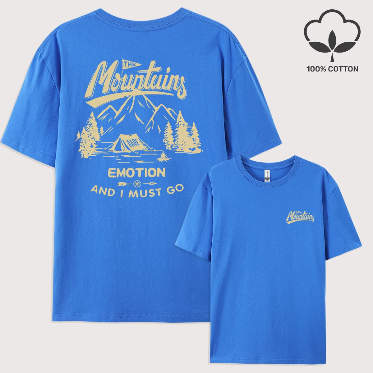 Mountains Go Camping Emotion Design T Shirt Man All-Natch Hip Hop T-Shirts Trendy Cotton Sportswear Summer Loose Clothes