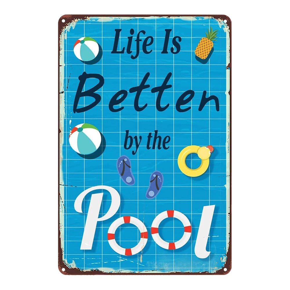 Beach camp Pool Rules Sign for Outdoor, Backyard Metal Swimming Pool Sign, No Diving No Running No Peeing No Lifeguard on Duty Sign