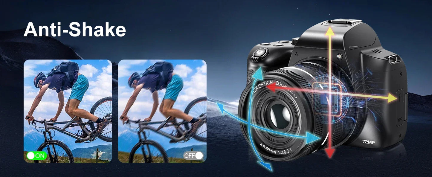 Beach Camp Digital Camera 4K 72MP 12X Optical Zoom UHD Professional photography Flash light Auto-Focus WIFI for INS Youtube Webcast