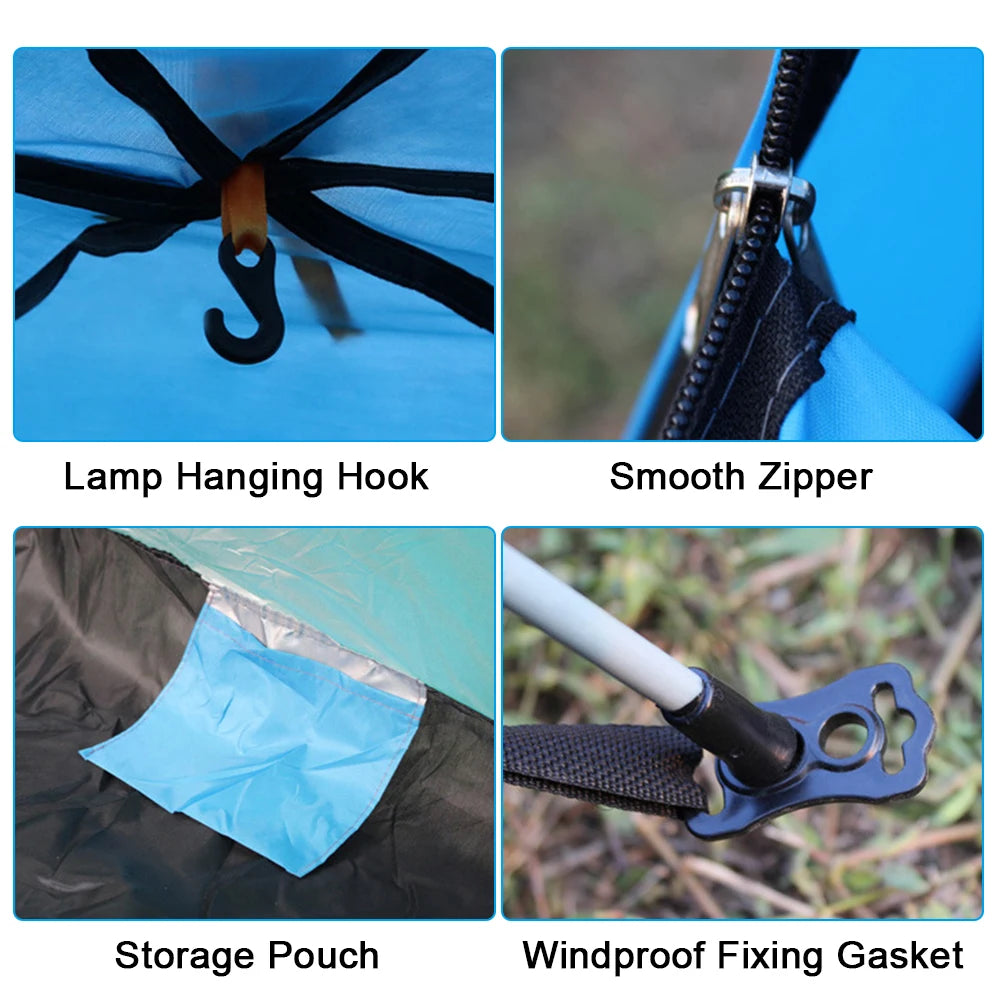 Beach Camp Outdoor Pop-Up Tent Waterproof Portable Instant Automatic Camping Tent for 2-3/3-4 Person Family Tent Camping Backpacking 2024