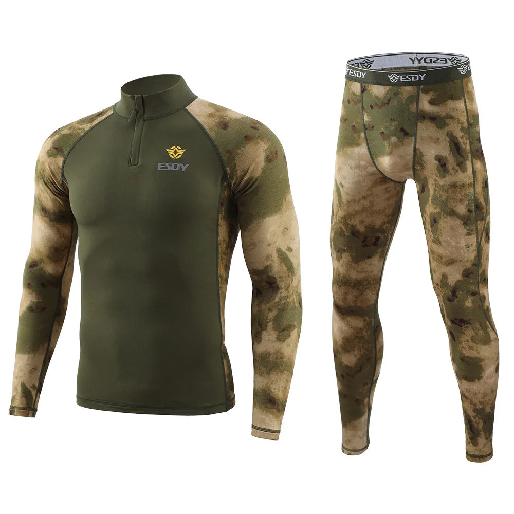 Beach Camp New Outdoor Sports Underwear Camo Training Long-Sleeved Tops + Pants Suit Fitness Camping Army Hiking Hunting Underwear Clothes