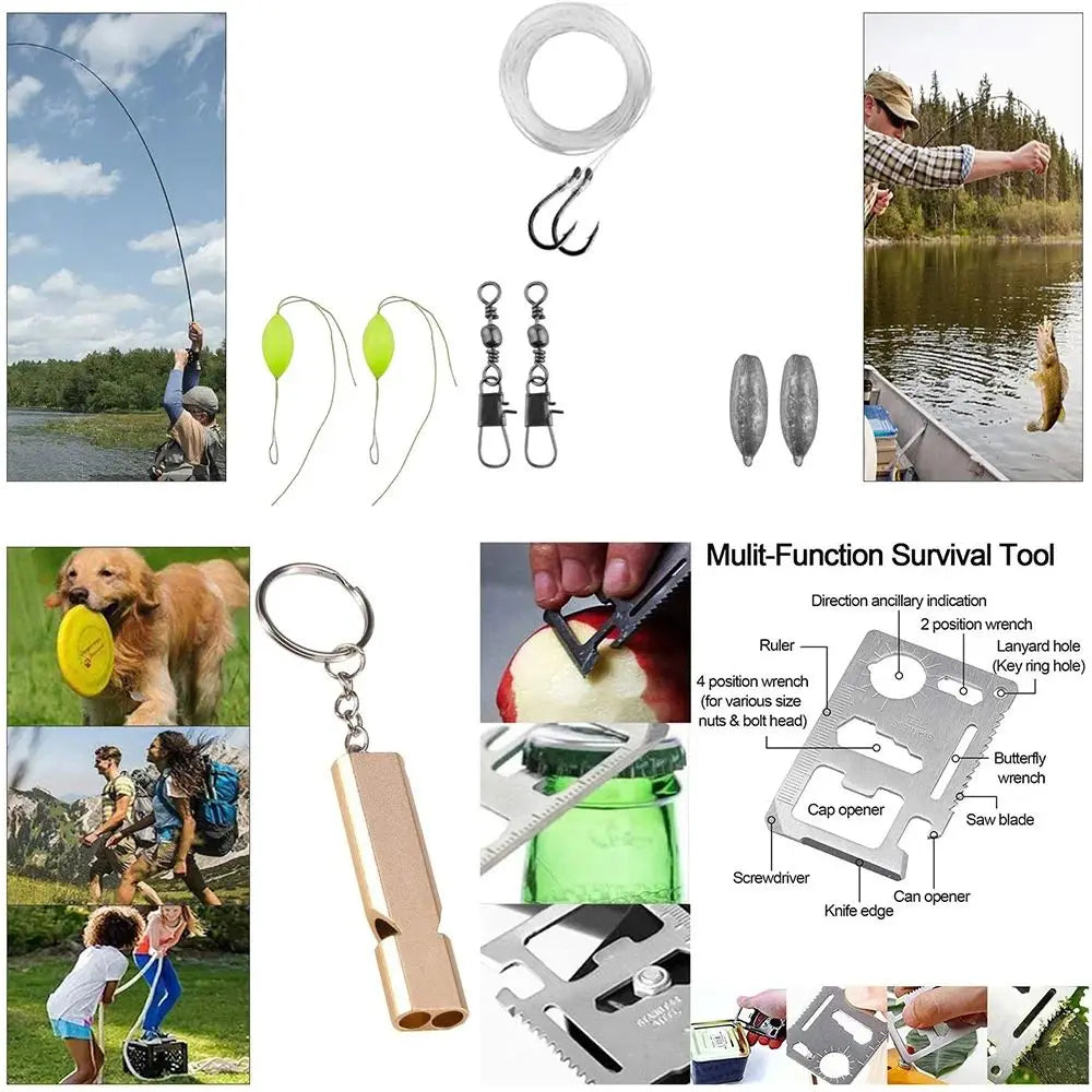 Outdoor Survival Kit: Multifunctional Camping & Hiking Essentials - First Aid Kit Emergency Tactical Gear Set  ﻿