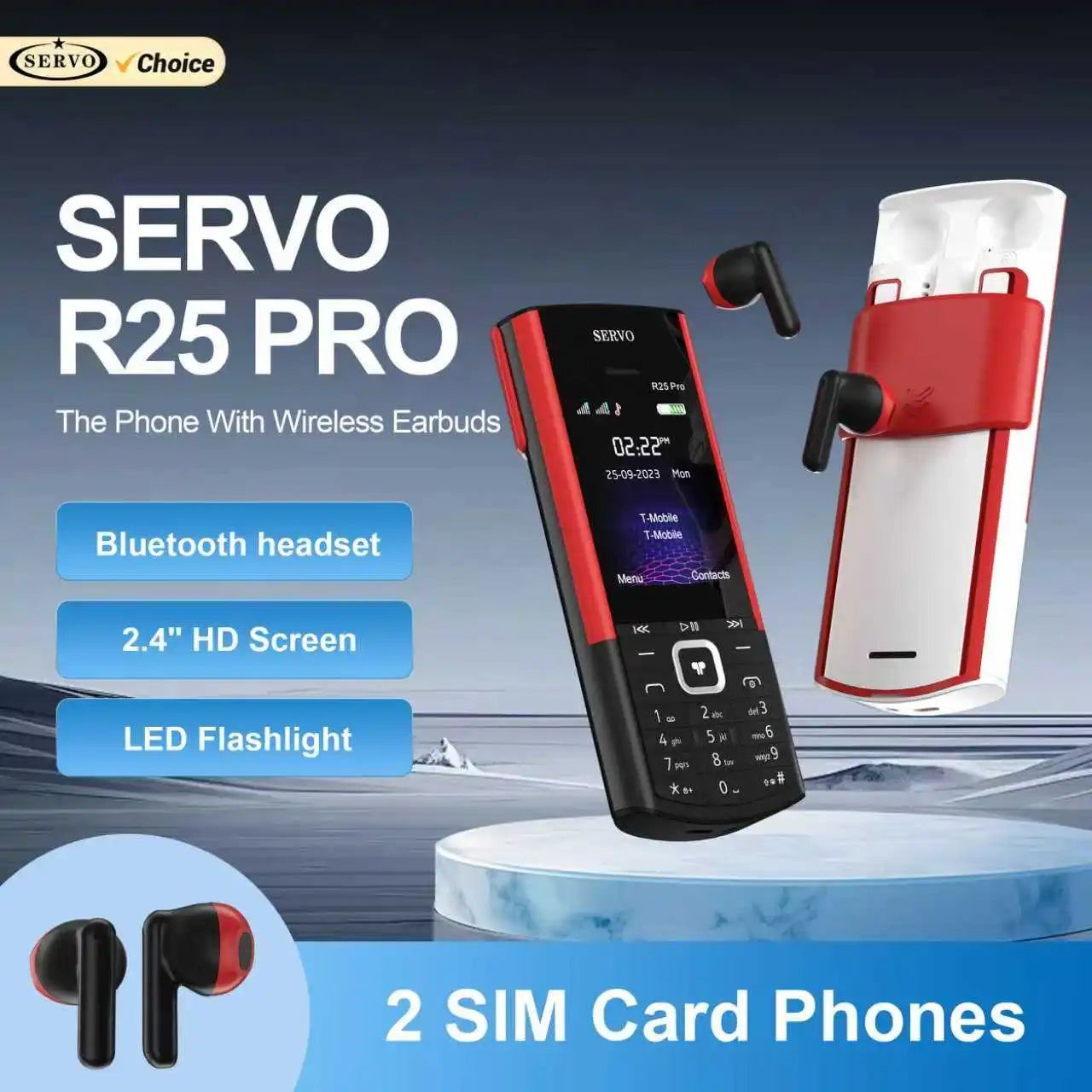 SERVO R25 PRO Button Mobile Phone Built-in TWS Earphones Dual SIM Standby Speed Dial Blacklist FM Radio 2G GSM Feature Cellphone