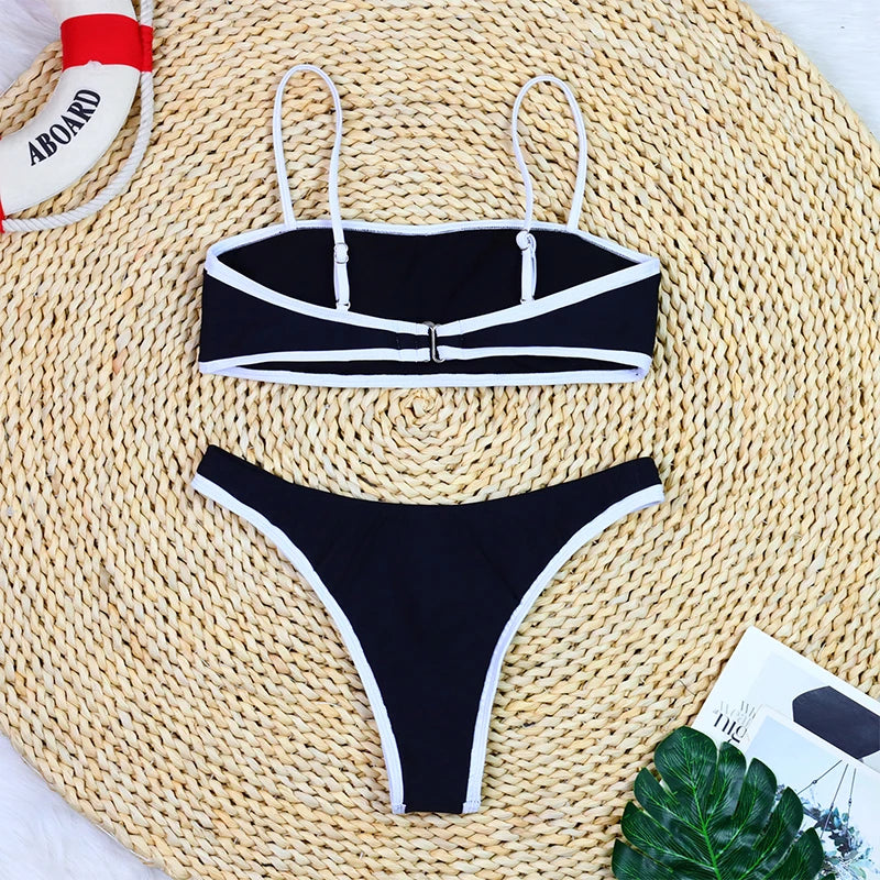 Beach Camp Woman Swimwear High Waist Bikinis Shorts Women's Swimsuit Luxury Ribbed Two-piece Bathing Suits Summer Bikini Set Swimsuit