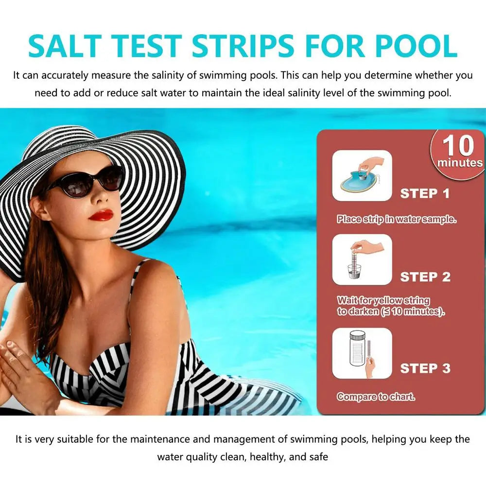 Beach Camp Pool Salt Test Strips Swimming Pool Saltwater Detection Strips Multi-Purpose Water Testing Tool For Water Hot Tub Spa Swimming