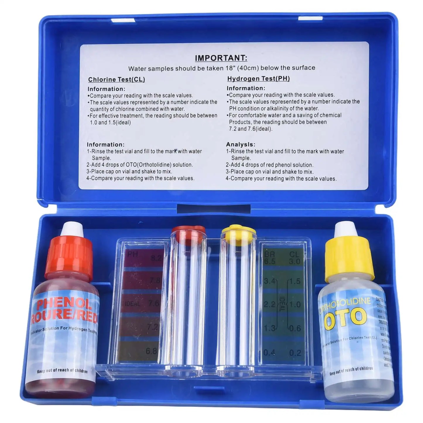 Beach Camp for Swimming Pool Maintenance Swimming Pool Test Kit Integrated Color Markings Phenol Red PH Test Solution for Spas