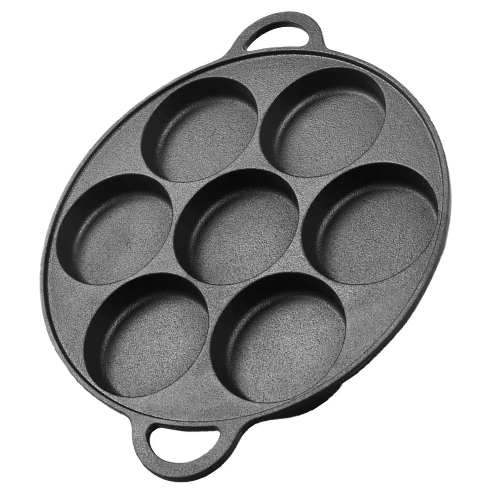 Beach Camp 7-3 Hole Non-Stick Kitchen Cooking Ham Pan Breakfast Maker Cookware Cast Iron Egg Pie Frying Pot Takoyaki Pan for Gas Stove