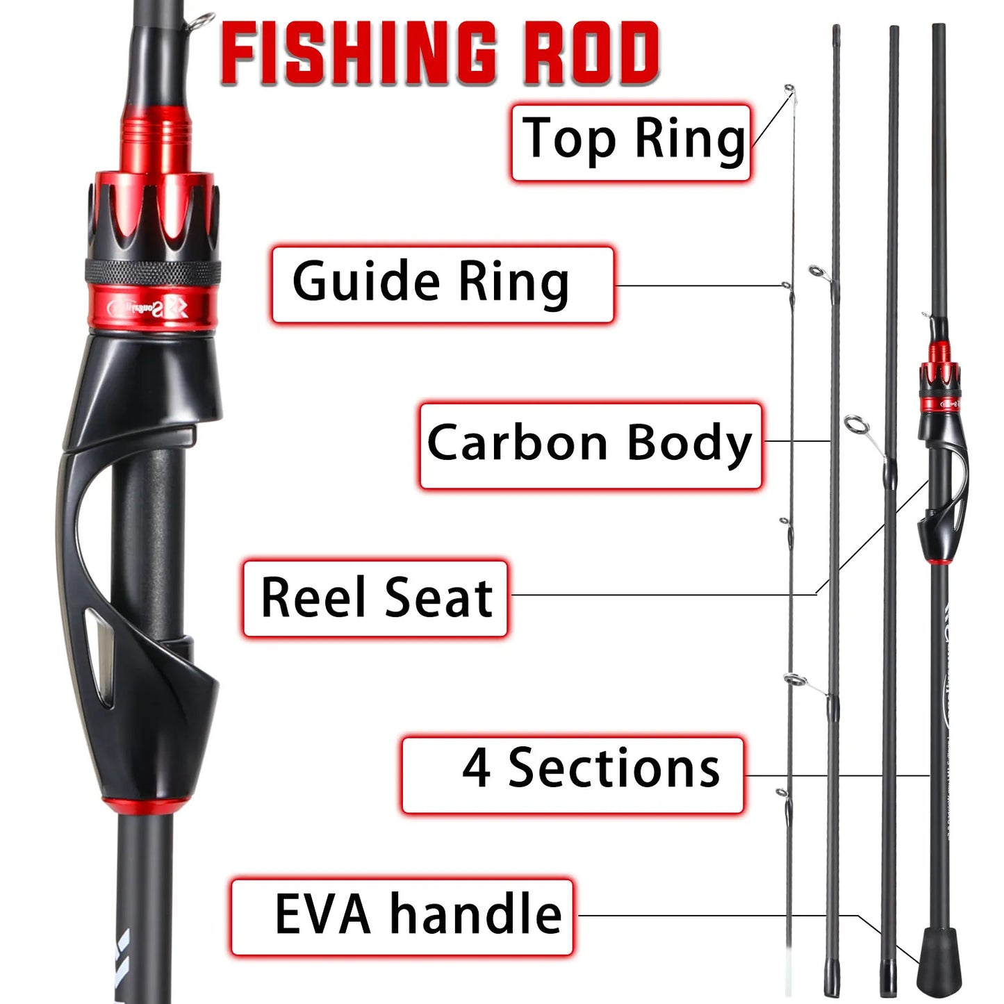 Beach Camp Casting Spinning Fishing Rod 2.1m UltraLight Carbon Fiber Rod Pole 4 Section with EVA Handle 0.8-5g Lure Weight