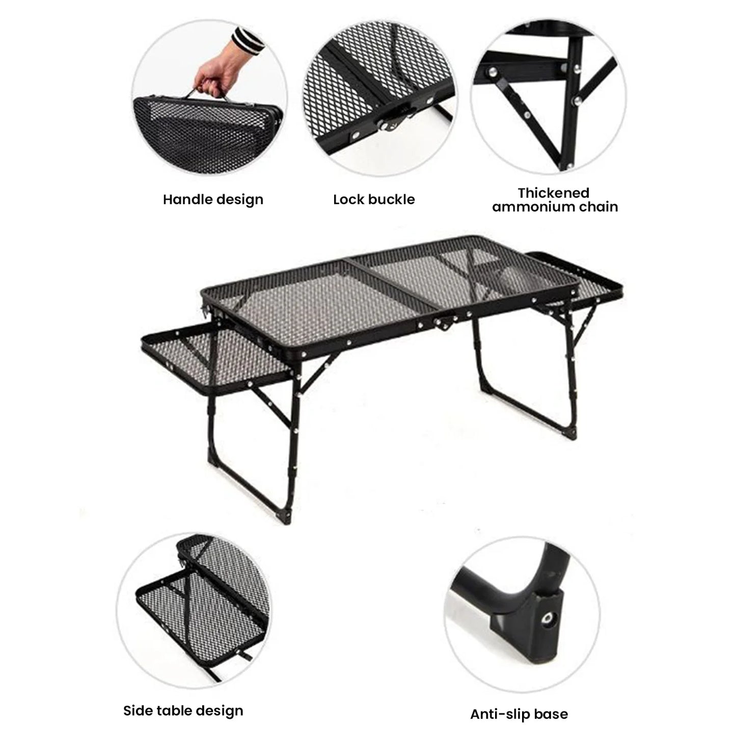 Beach Camp Camping Table Iron Mesh Folding Table Portable Outdoor Camping With Lifting Shelf Aluminium Alloy Dining Table
