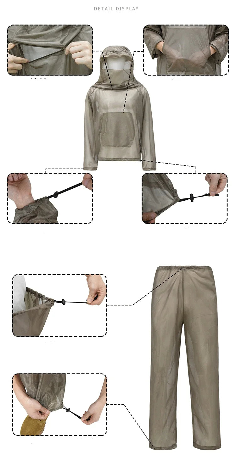 Beach Camp Outdoor Hunting Fishing Clothing Camouflage Hooded Ghillie Suit Jungle Camping Hiking Gardening Work Wear Mosquito Proof Clothes