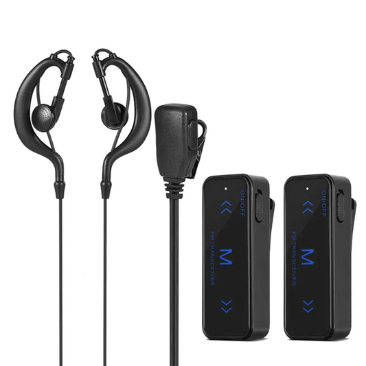 Beach Camp 2Pcs Mini Walkie Talkie 400-470MHz 2-Way Radio 3W Transceiver Earpiece Headset Earmuff USB Powered