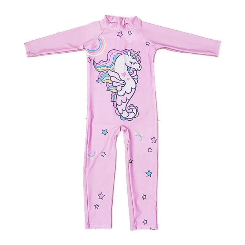 Beach Camp Children's Swimsuit Bathing Suits for Boys and Girls One-piece Swimsuit Cartoon Long Sleeved Beachwear Jumpsuit Surfing Suit