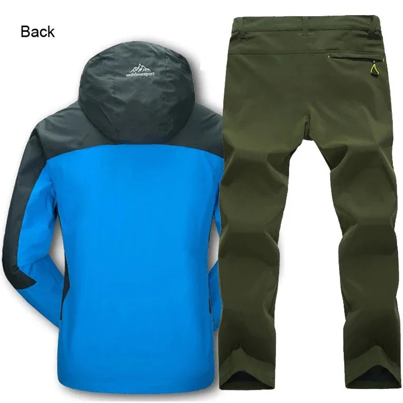 Beach Camp Outdoor Jacket Pants Sets Men Fleece Thermal Waterproof Windproof Hooded Jackets Hiking Military Trip Mountain Camping Clothes