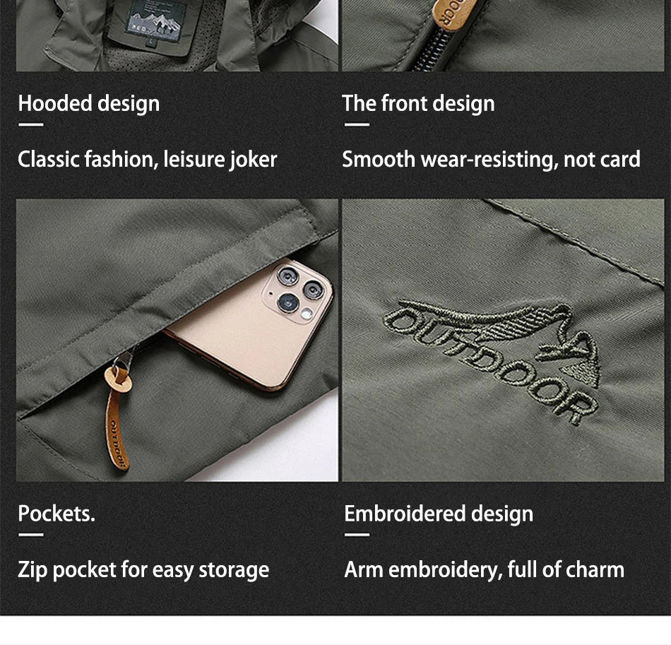 Beach Camp Winter Jacket Fashion Coat Hoodies Camping Hiking Jacket Men's Casual Waterproof Jacket Windbreaker Men Outerwear Men's Clothes