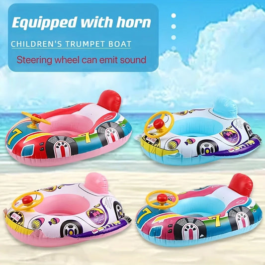 Beach Camp Baby Inflatable Pool Float Swimming Float Boat with Steering Wheel Horn for Kids Toddlers Age 1-4 Boys Girls