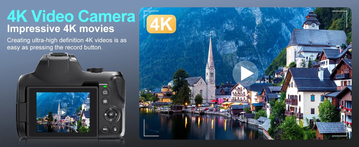 Beach Camp Digital Camera 4K 72MP 12X Optical Zoom UHD Professional photography Flash light Auto-Focus WIFI for INS Youtube Webcast