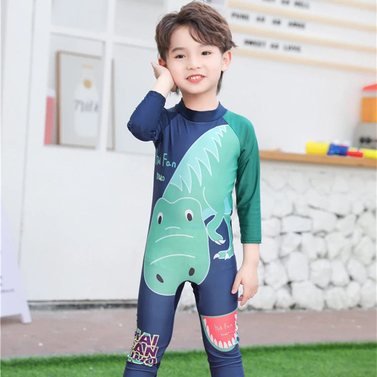 Beach Camp Children's Swimsuit Bathing Suits for Boys and Girls One-piece Swimsuit Cartoon Long Sleeved Beachwear Jumpsuit Surfing Suit