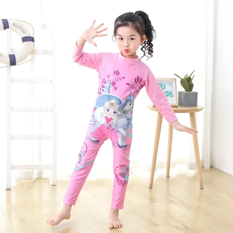 Beach Camp Children's Swimsuit Bathing Suits for Boys and Girls One-piece Swimsuit Cartoon Long Sleeved Beachwear Jumpsuit Surfing Suit