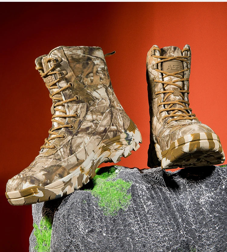 Beach Camp Outdoor Training Men Tactical Boots High-Top Desert Shoes Camouflage Combat  Hiking Boots Camoufcage Military Boots