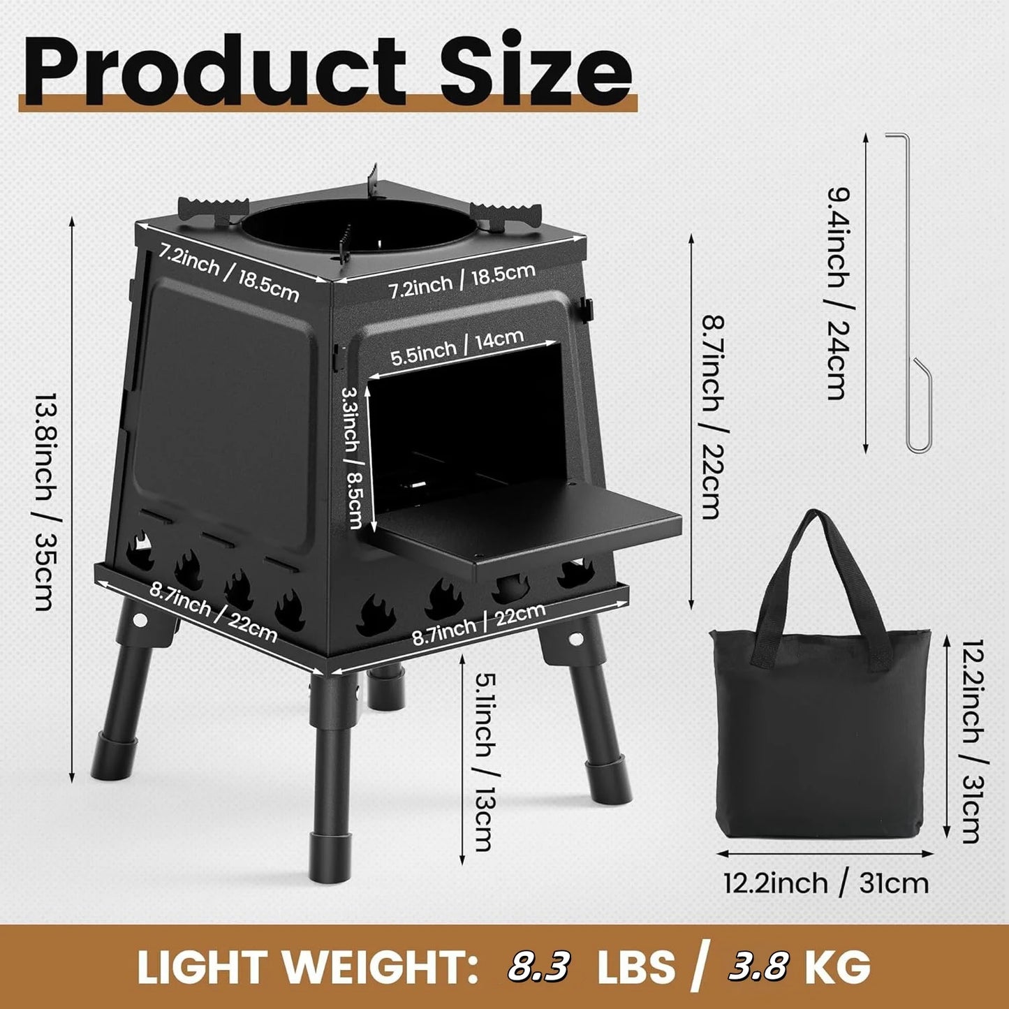 Beach Camp Stove Camping Wood Stove, Portable Wood Burning Stove, Backpacking Folding Camp Tent Heat Mini Outdoor Stove with Carrying Bag, for Co