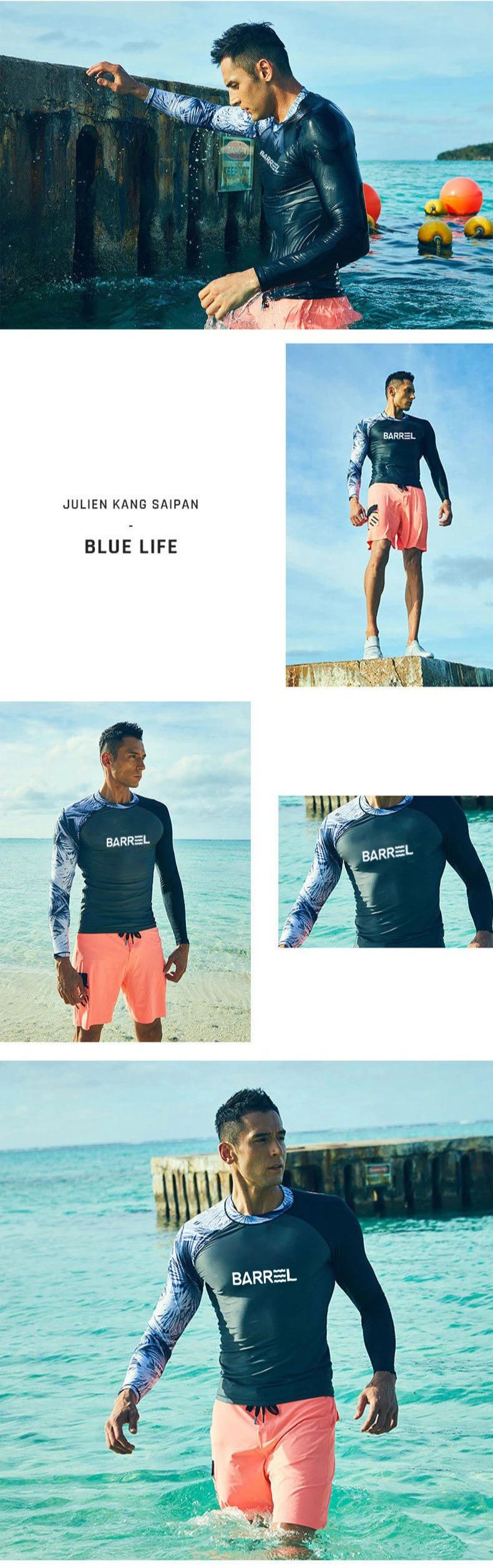 Beach Camp Rash Guard Diving Suit for Men Swimsuit Long Sleeved Sunscreen Quick Drying Rash Guard Surfing Suit Snorkeling Set Bathing Suit