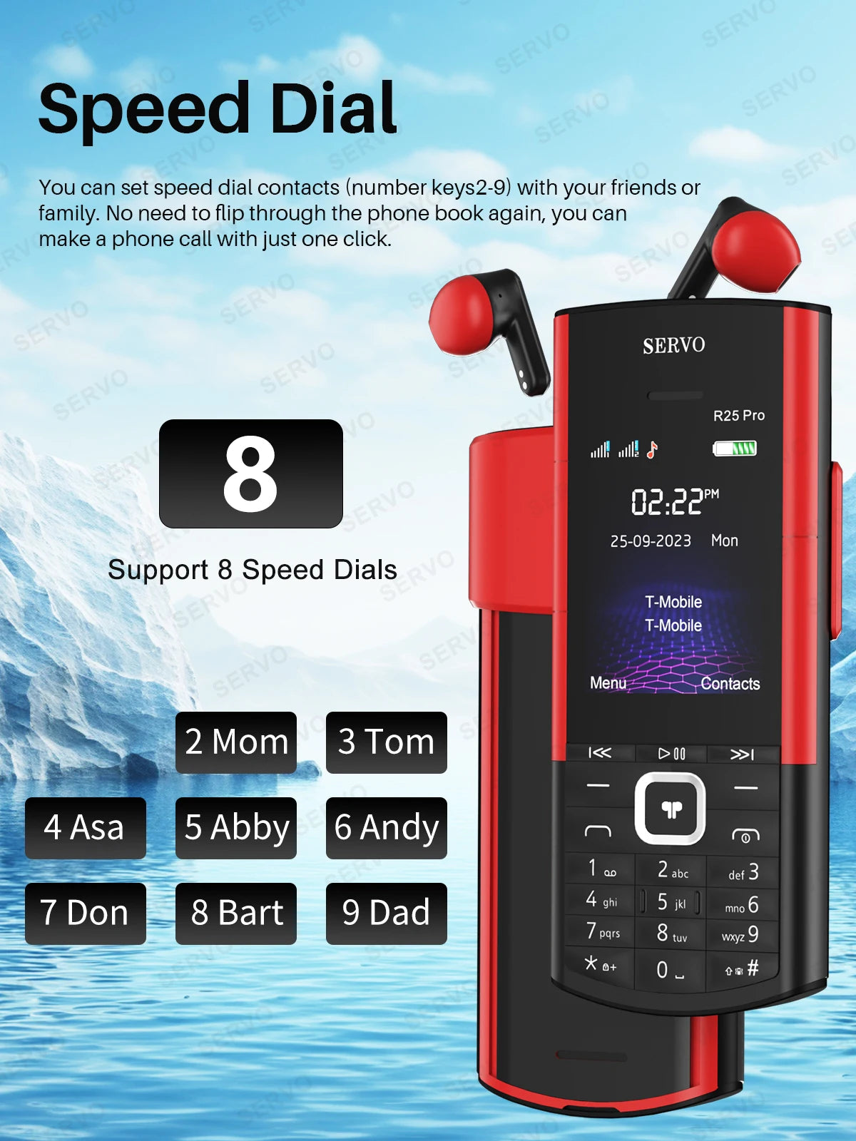 SERVO R25 PRO Button Mobile Phone Built-in TWS Earphones Dual SIM Standby Speed Dial Blacklist FM Radio 2G GSM Feature Cellphone
