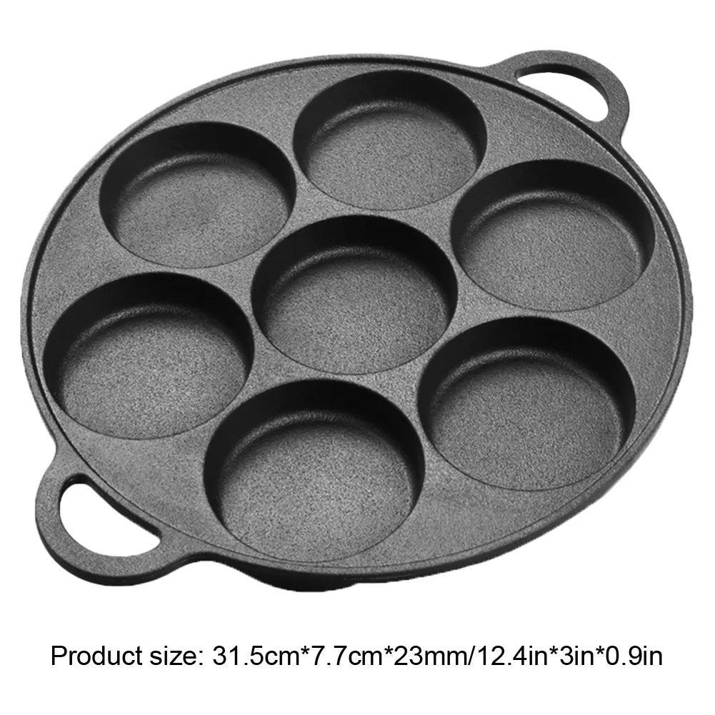Beach Camp 7-3 Hole Non-Stick Kitchen Cooking Ham Pan Breakfast Maker Cookware Cast Iron Egg Pie Frying Pot Takoyaki Pan for Gas Stove