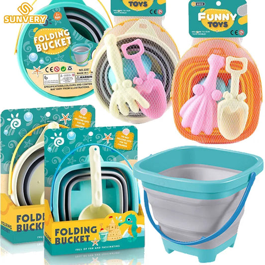 Beach Camp Collapsible Beach Sand Toys for Kids Travel Beach Toys for Kids with Foldable Sand Bucket Beach Shovel Toys Kit for Toddlers