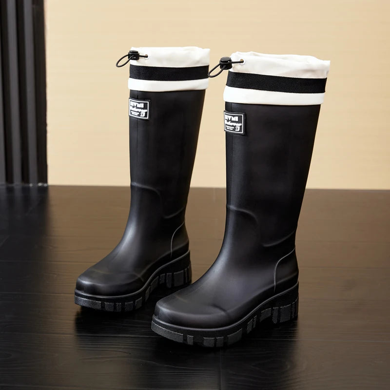 Women's Outdoor Thick-soled Cuffed Rain Boots: High-cylinder Waterproof Shoes for Camping, Beachcombing and Fishing