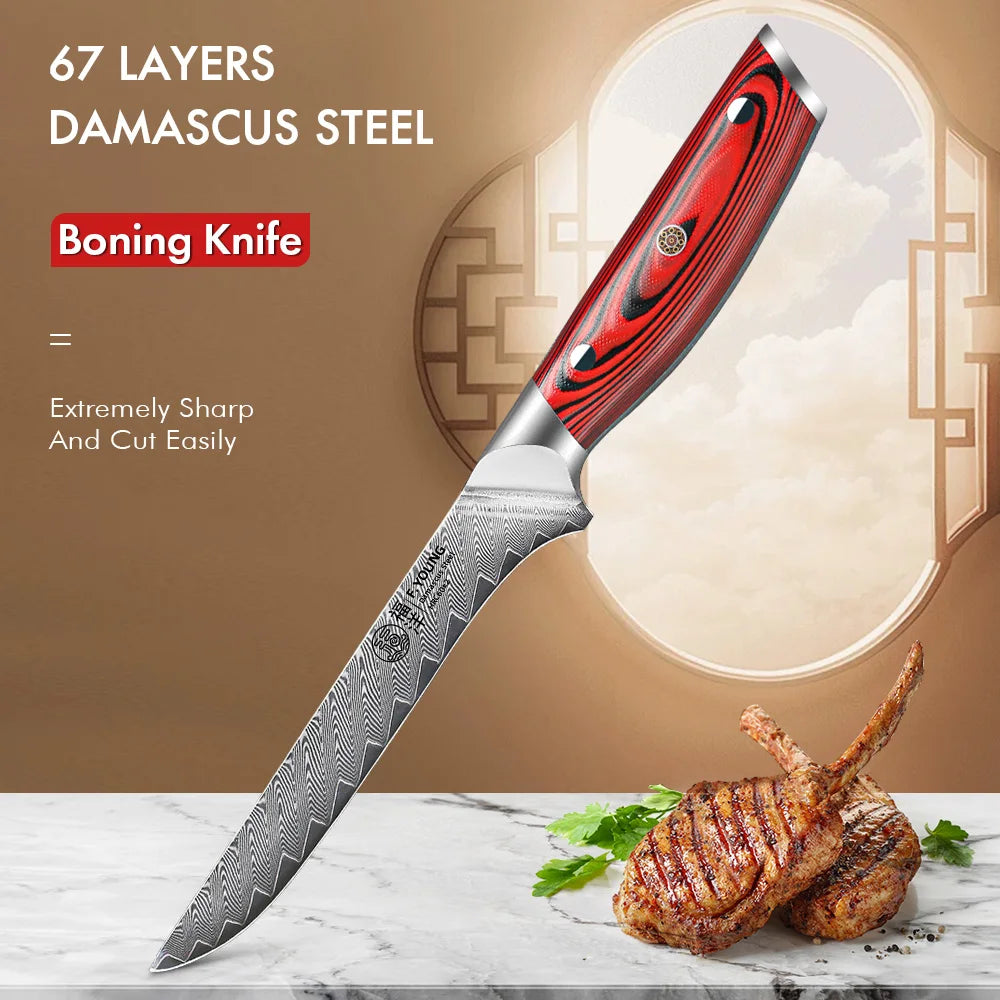 Beach Camp 6.5" Damascus Steel Boning Knife Butcher Cleaver Utility Fish Slicer Ham Chef Cooking Tools G10 Handle Kitchen Knives