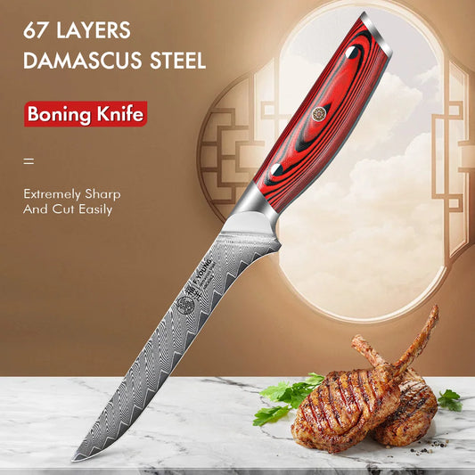 Beach Camp 6.5" Damascus Steel Boning Knife Butcher Cleaver Utility Fish Slicer Ham Chef Cooking Tools G10 Handle Kitchen Knives
