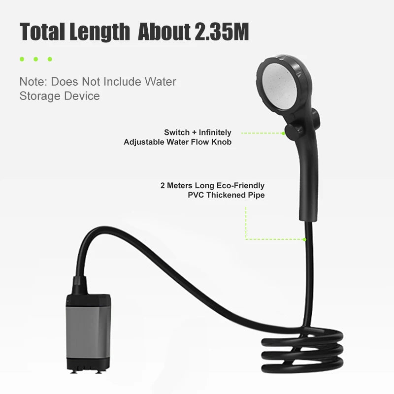 Beach Camp Portable Camping Shower Pump 6000mAh Rechargeable Camping Shower with Intelligent LED Display Waterproof Shower Kit