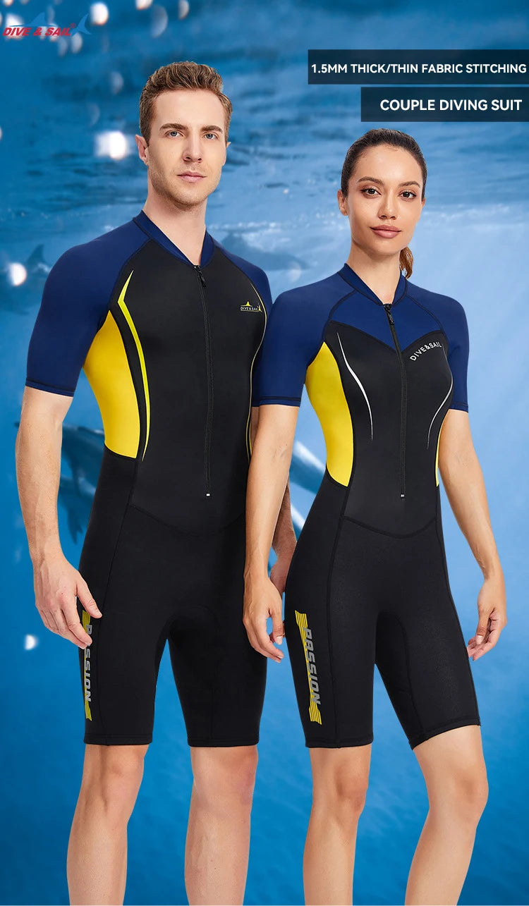 Beach Camp Men Women New Couple Diving Suit One-piece Sunscreen Swimsuit Short-sleeved Shorts 1.5mm Snorkeling Surfing Warm Shorty Wetsuit