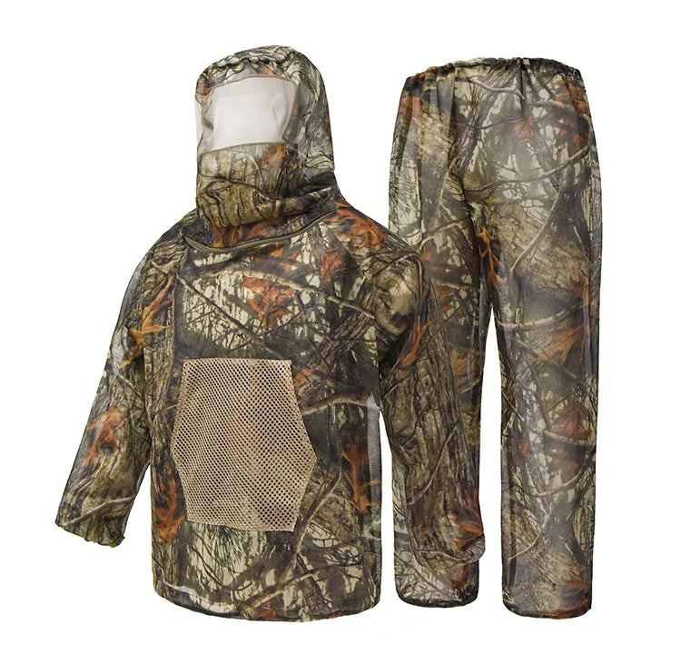 Beach Camp Outdoor Hunting Fishing Clothing Camouflage Hooded Ghillie Suit Jungle Camping Hiking Gardening Work Wear Mosquito Proof Clothes