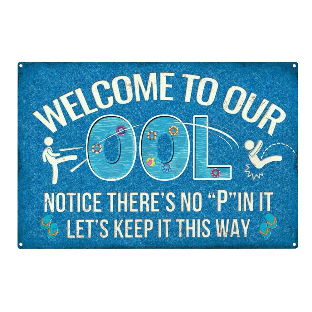 Beach camp Pool Rules Sign for Outdoor, Backyard Metal Swimming Pool Sign, No Diving No Running No Peeing No Lifeguard on Duty Sign