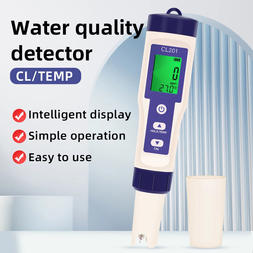 Beach Camp 5 in 1 Chlorine Meter PH/CL2/H2/ORP/Temperature Meter Water Quality Tester for Pools Drinking Water Aquarium Aquaculture