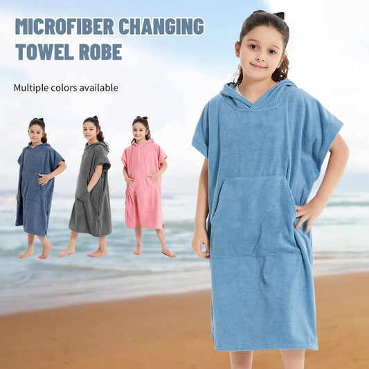 Beach Camp Kids Bath Hooded Changing Towel Robe, Swimming Robe Surf Beach Poncho, Quick Dry Absorbent Surf Poncho, Microfiber Towels
