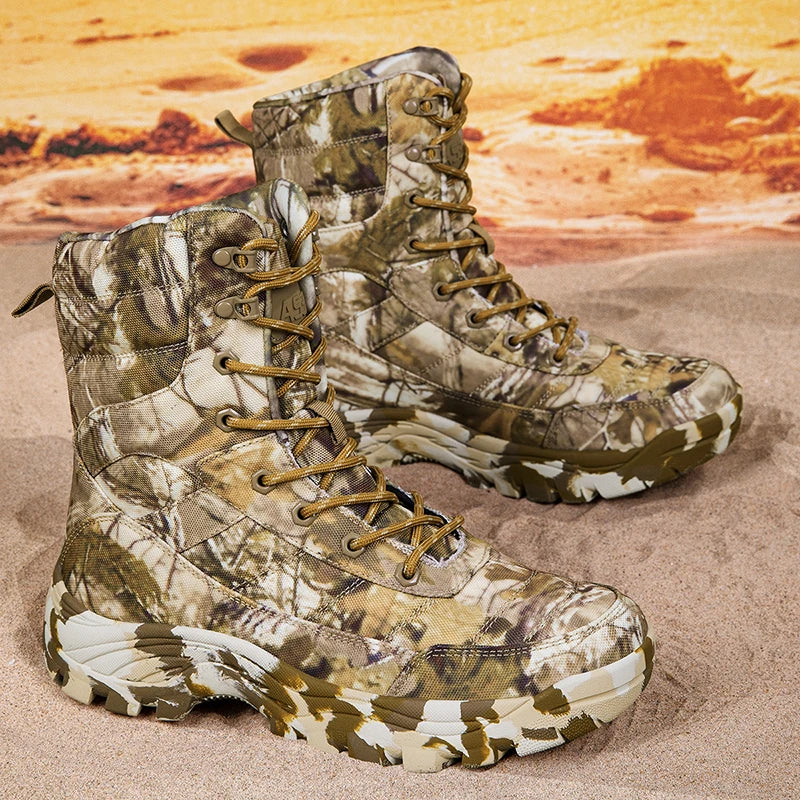 Beach Camp Outdoor Training Men Tactical Boots High-Top Desert Shoes Camouflage Combat  Hiking Boots Camoufcage Military Boots