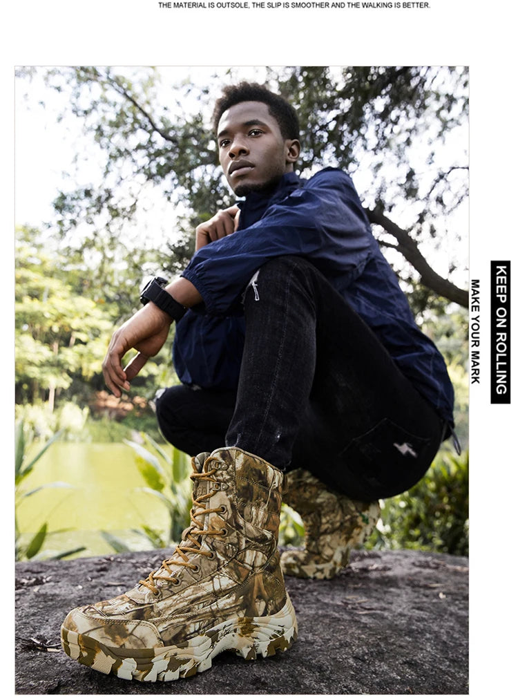 Beach Camp Outdoor Training Men Tactical Boots High-Top Desert Shoes Camouflage Combat  Hiking Boots Camoufcage Military Boots