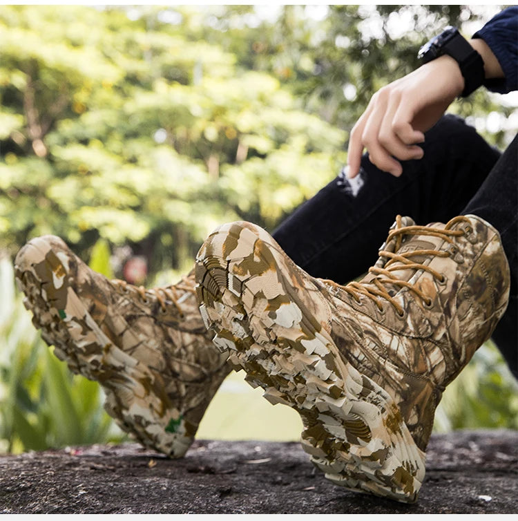 Beach Camp Outdoor Training Men Tactical Boots High-Top Desert Shoes Camouflage Combat  Hiking Boots Camoufcage Military Boots