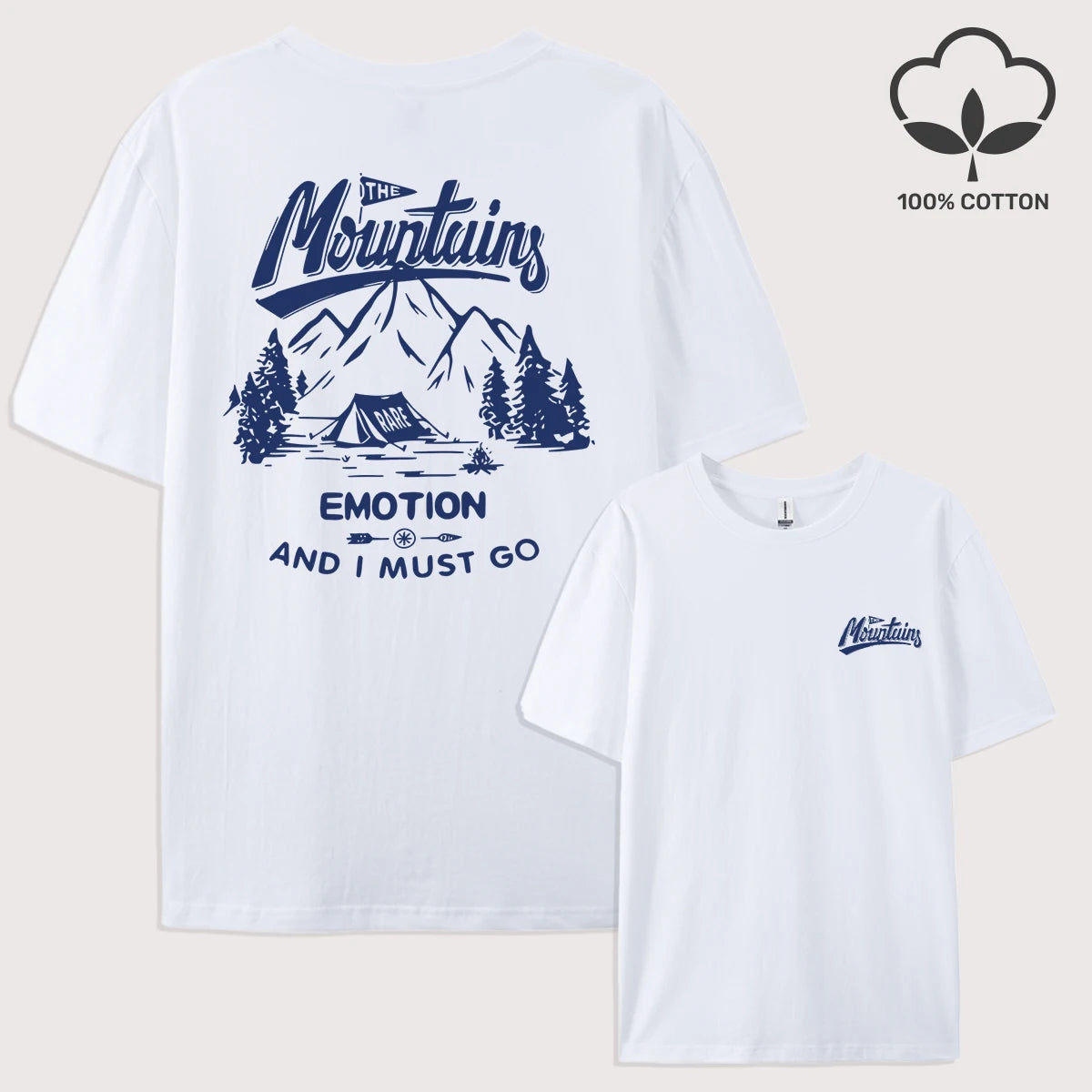 Mountains Go Camping Emotion Design T Shirt Man All-Natch Hip Hop T-Shirts Trendy Cotton Sportswear Summer Loose Clothes