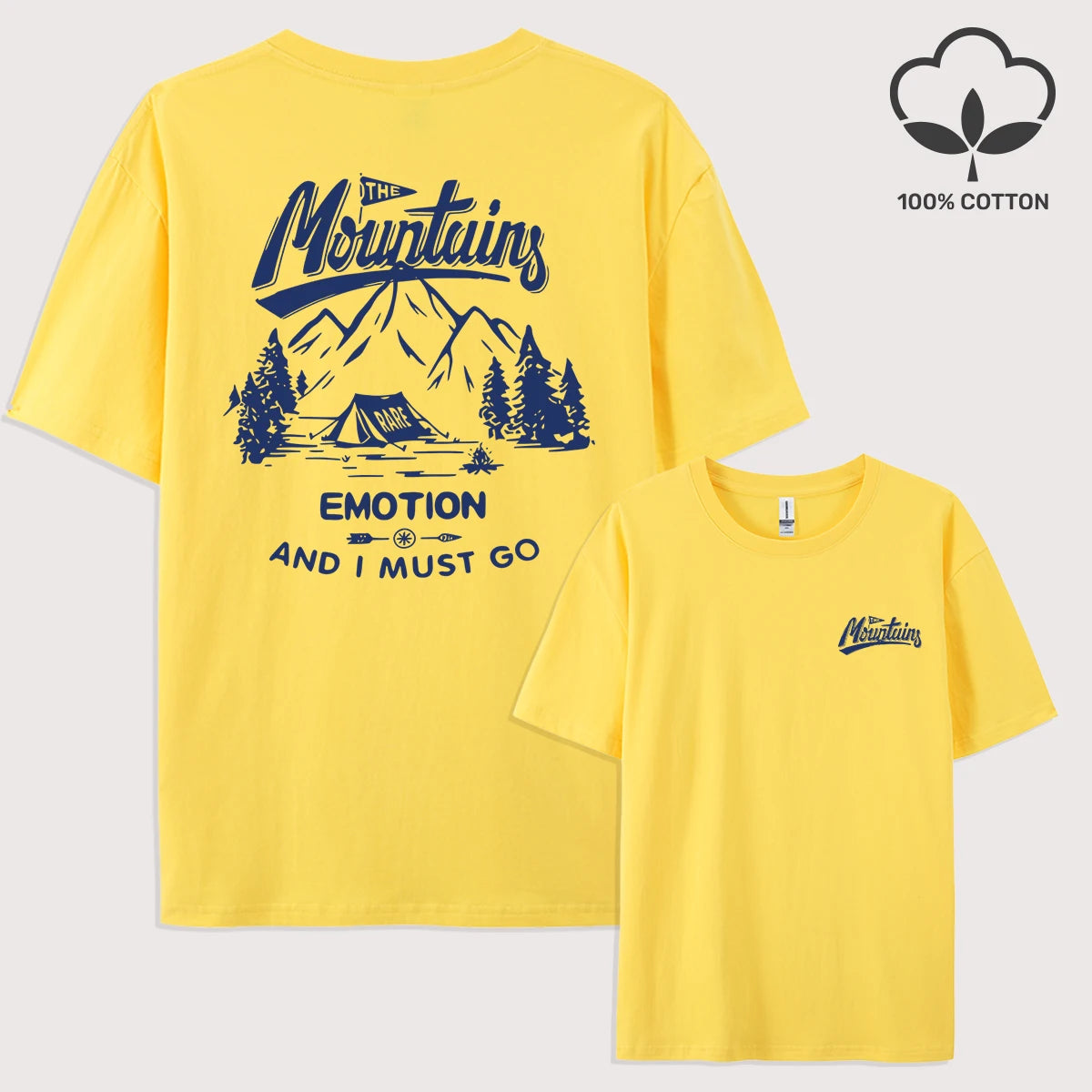 Mountains Go Camping Emotion Design T Shirt Man All-Natch Hip Hop T-Shirts Trendy Cotton Sportswear Summer Loose Clothes