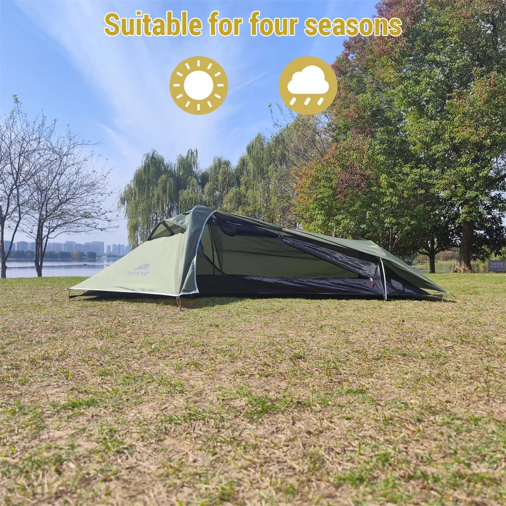Beach Camp Backpacking Tent 1 Person Ultralight Aluminum Pole Stormproof Camping Tent Suitable for Four Seasons Single Person Tent