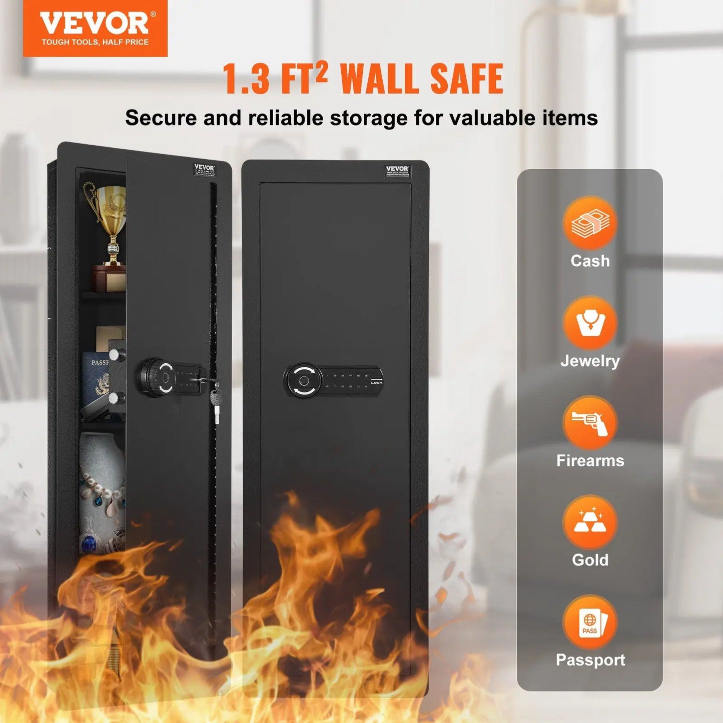 42.91" Tall Wall Gun Safe, 4-Tier Hidden Gun Safe with Keypad & Fingerprint, 3 Removable Shelves & 6 Key Holders, Q235 Cold-Roll