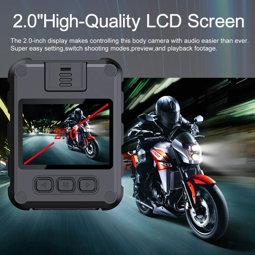 Beach Camp Mini Body Camera, Police Portable IP65 Waterproof Mounted Cam with 2"Screen, Body/Bike Clip, Wearable Cam, Law Enforcement Recorder