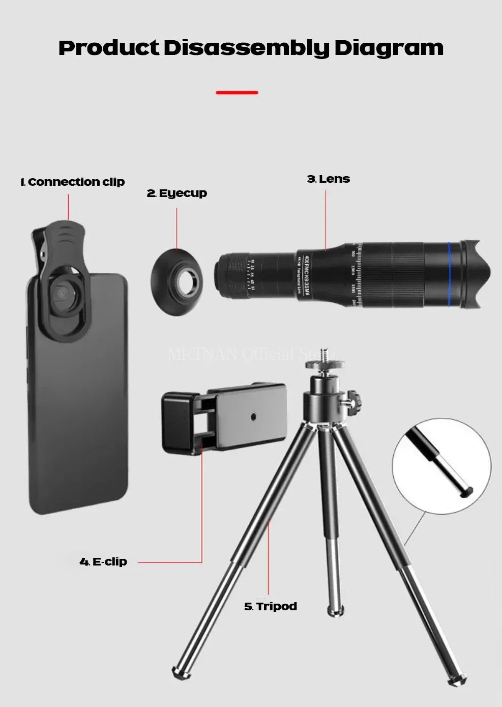 Beach Camp Professional Telescope Monocular HD 40X Zoom Phone Lens Camera Telephoto With Tripod Metal Telescope For Tourism Camping