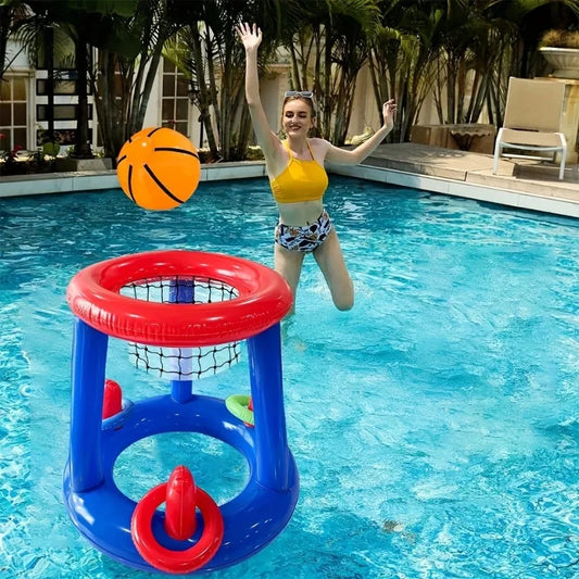 Inflatable Pool Floats Basketball Hoop & Ring Game, Swimming Pool Games for Adults and Family, Outdoor Party Poolside Water Toy