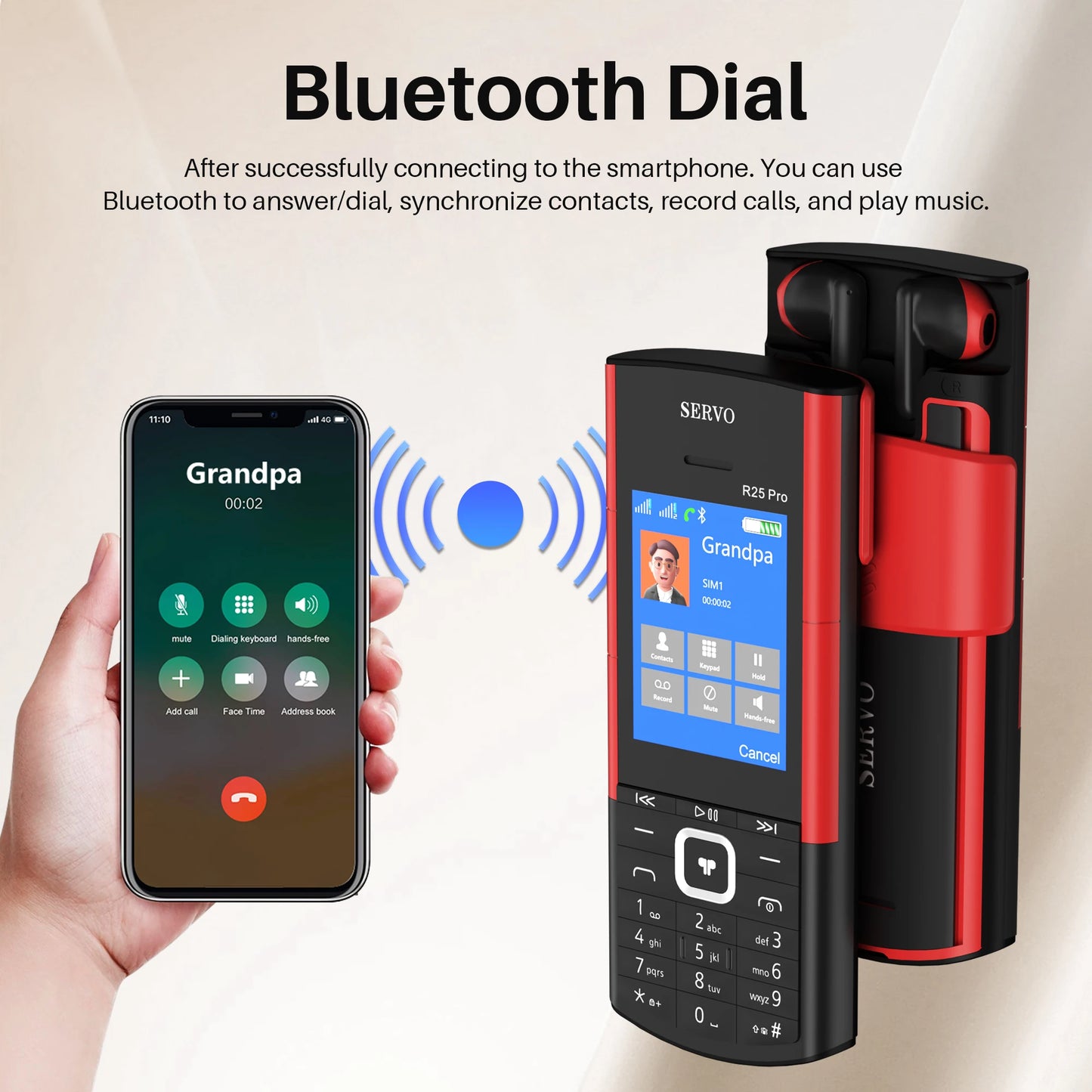 SERVO R25 PRO Button Mobile Phone Built-in TWS Earphones Dual SIM Standby Speed Dial Blacklist FM Radio 2G GSM Feature Cellphone
